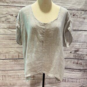 FLAX Blue Linen Tee Top